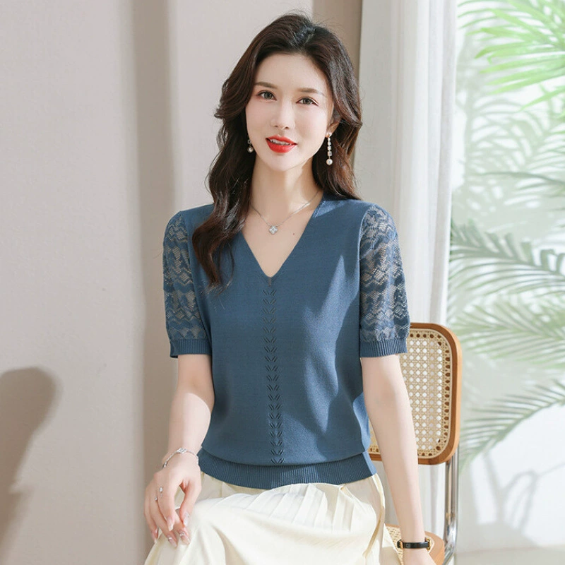 Элитный шелковый топ с короткими рукавами, вырезом V-образной формы, летняя новинка 2025 года, утягивающий, короткий, из ледяного шелка, для женщин