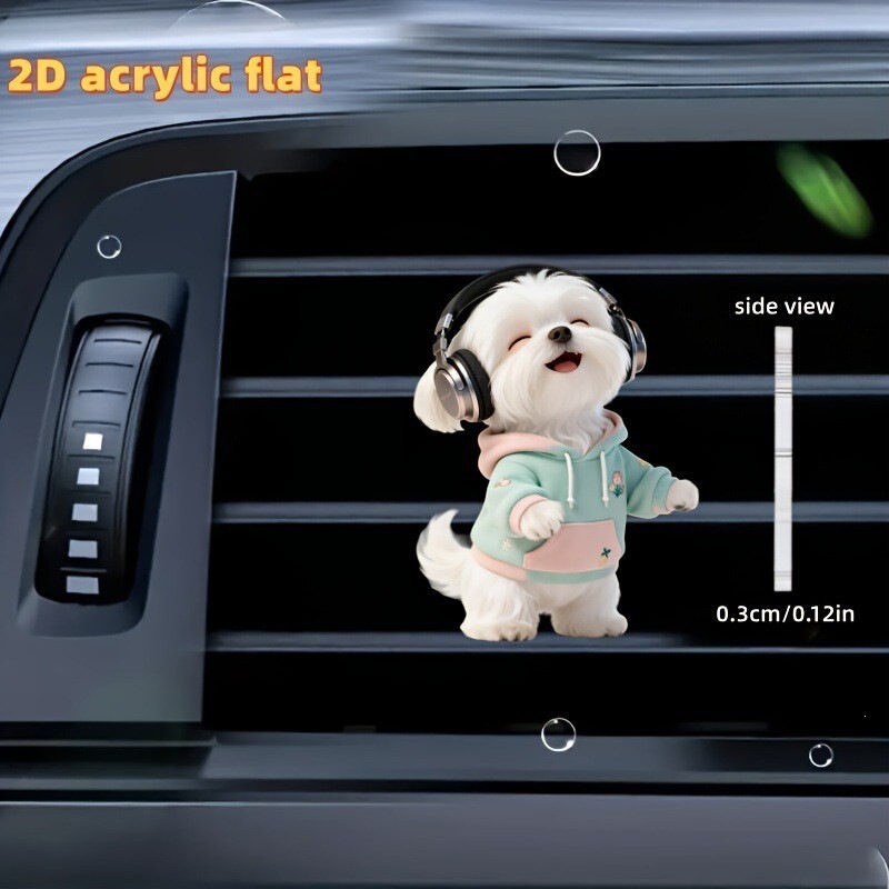 Cross-border fashion acrylic cute Maltese dog pattern car vent clip cartoon decoration Cross-border fashion acrylic cute Maltese dog pattern car vent clip cartoon decoration