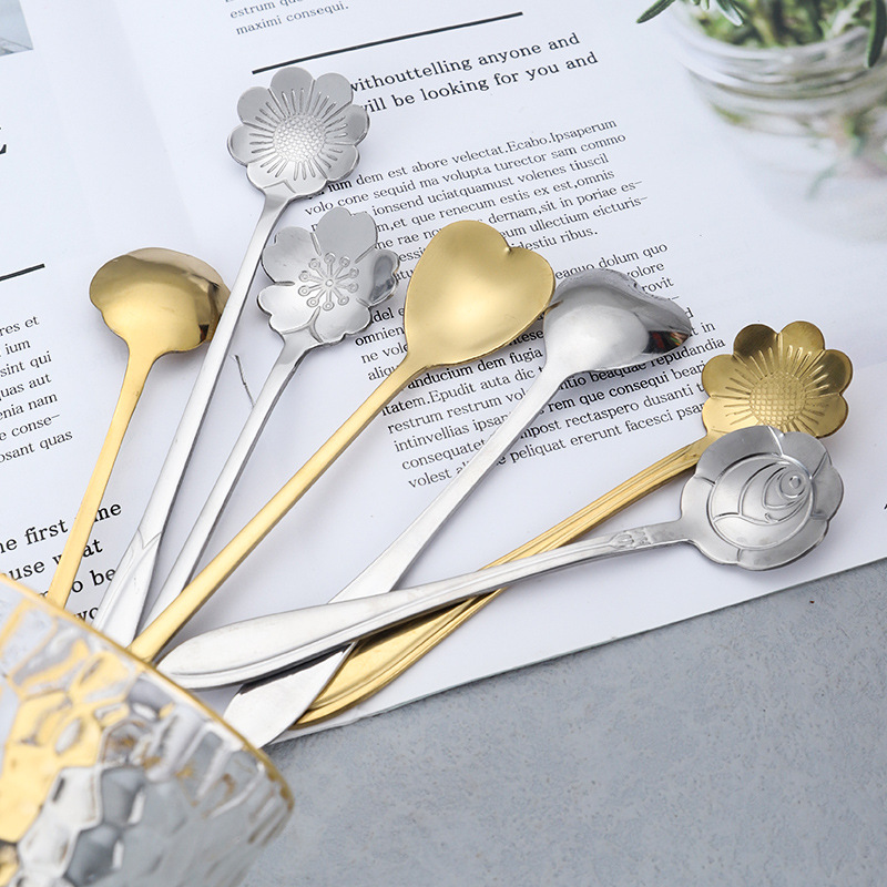 Cuchara de acero inoxidable Oro creativo Rose flor de cerezo cuchara agitación taza postre cuchara de café Nido de pájaro cuchara de miel