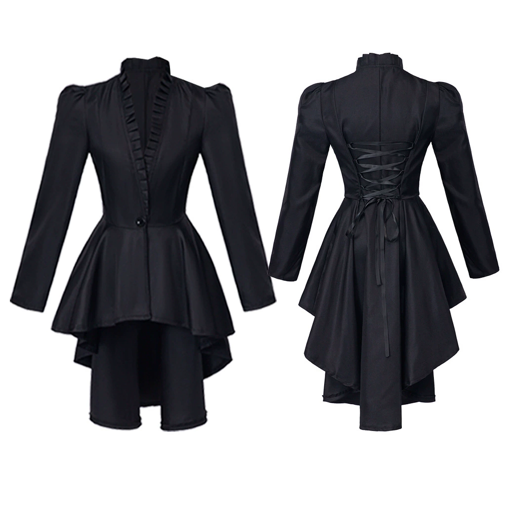 стимпанк-платье (Renaissance Clothing) женское готическое викторианское длинное переднее - высокий низ, оборочный воротник
