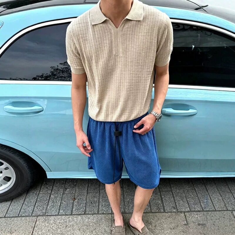 Dark Blue Double-Sided Matte Shorts for Men, Summer Thin Python Pattern Five-Point Pants, American-Style Breathable Ice Silk Mid-Length Pants