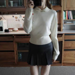 白色娃娃领长袖毛衣针织衫女秋冬新款百搭显瘦上衣打底2025秋季新