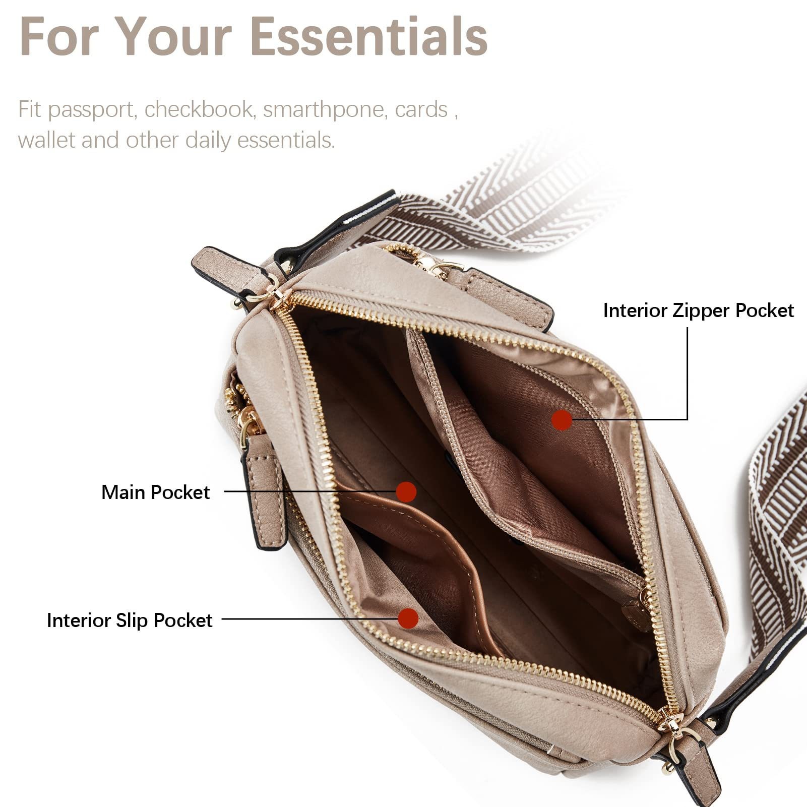 New women's small crossbody bag, three zippered mobile phone newspaper, leather small bag, colored shoulder strap single shoulder bag_voghion.com