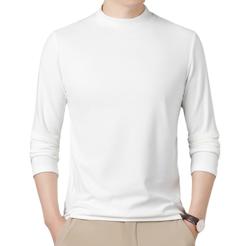 2024 Otoño e Invierno nuevos hombres camiseta de terciopelo de doble cara media turtleneck hombres de manga larga de terciopelo de color sólido camisa de fondo al por mayor