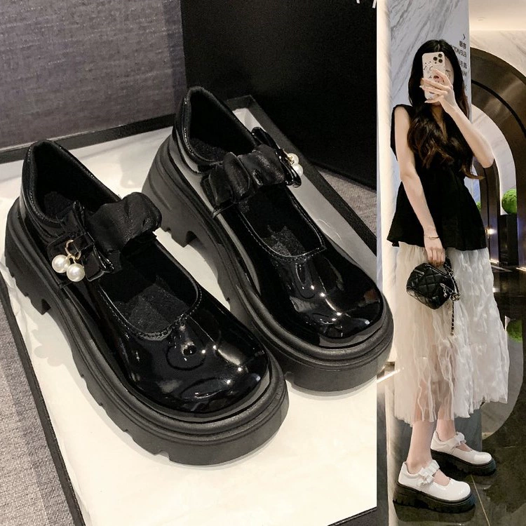 Твидовые туфли Мэри Джейн на толстой подошве для женщин, новые весенне-осенние 2025 года, с юбкой, круглый носок, жемчужный толстый каблук, плоская подошва IK