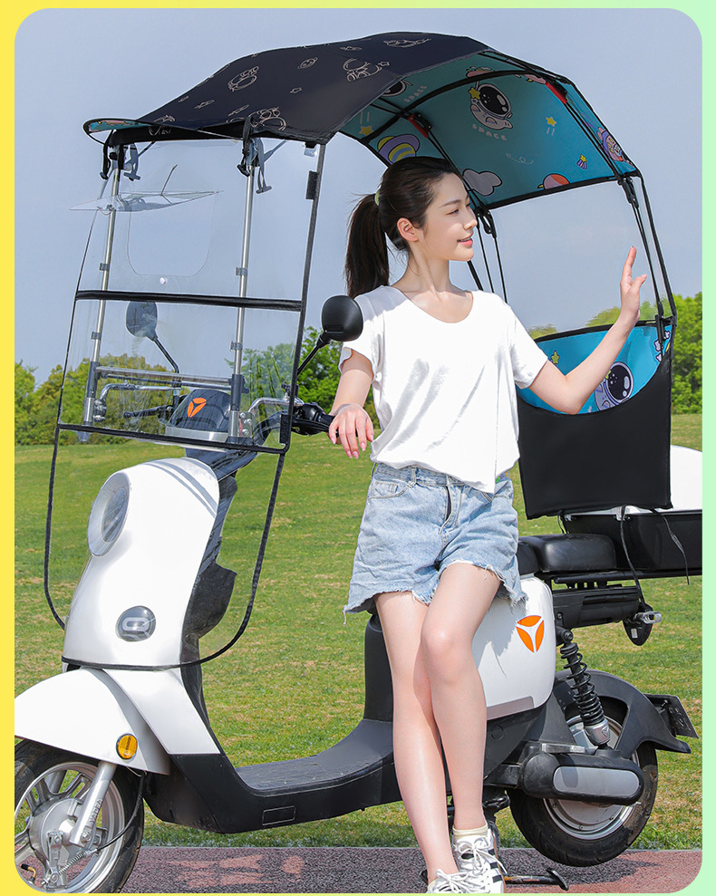 Electric Vehicle Fully Foldableing Awning New Retractable Fully Retractable Parasol Assembly-Free Awning Battery Vehicle Rain Umbrella