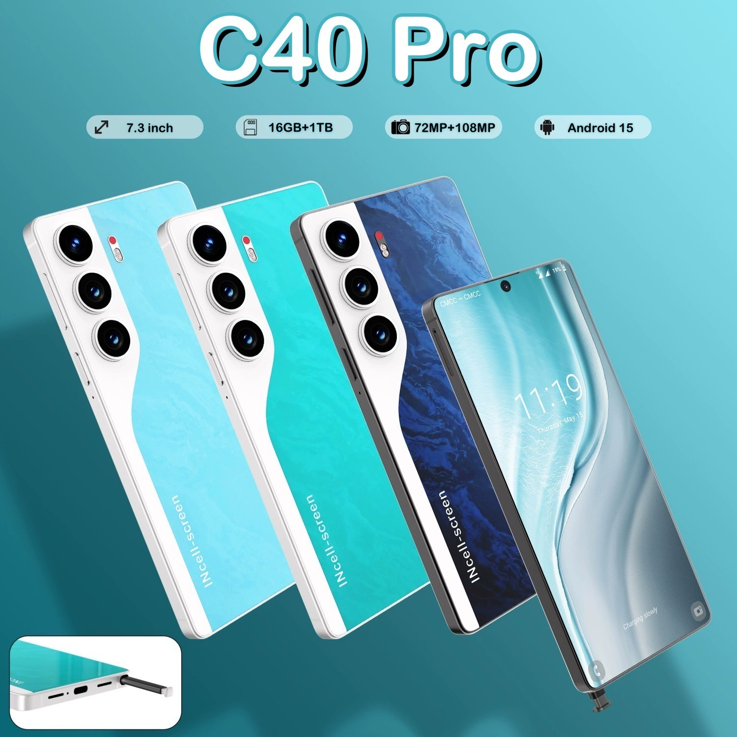 Умные часы Pro, большой настоящий мобильный телефон, C40, 3 дюйма, широкий экран