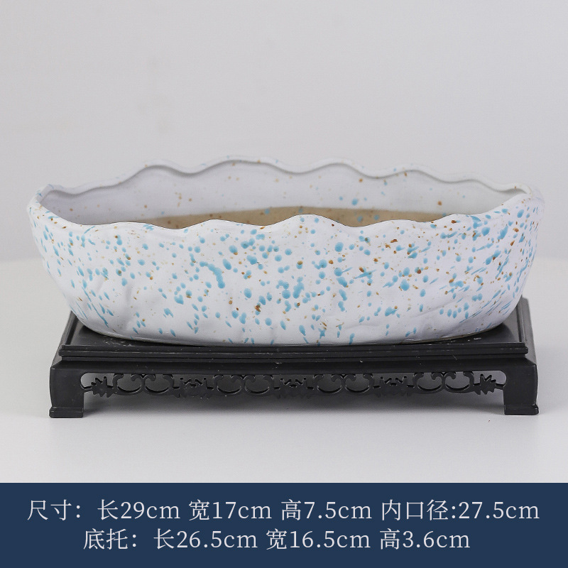 Succulent flower pot shallow mouth Oval rectangular large large diameter platter ceramic simple retro stoneware breathable Succulent flower pot shallow mouth Oval rectangular large large diameter platter ceramic simple retro stoneware breathable