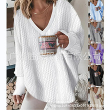 2025新款跨境外贸欧美女装 亚马逊独立站爆款纯色针织毛衫V领卫衣