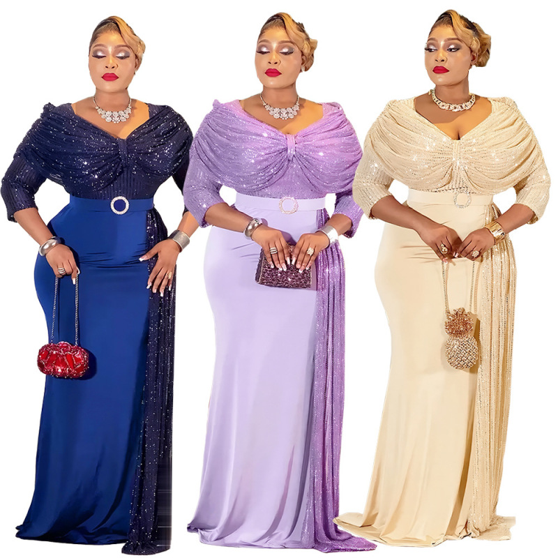 Cross-Border African Women's Clothing Plus Size New Elegant Wedding Bridesmaid Long Dress Fashion Dress High-Waisted Party Evening Gown