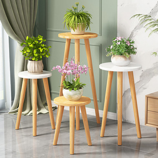 Green Coriolus Chlorophyll Solid Wood Flower Pot Rack Indoor Flower Rack Flower Table Balcony Bay Window Fleshy Flower Bonsai Rack Living Room Side Table