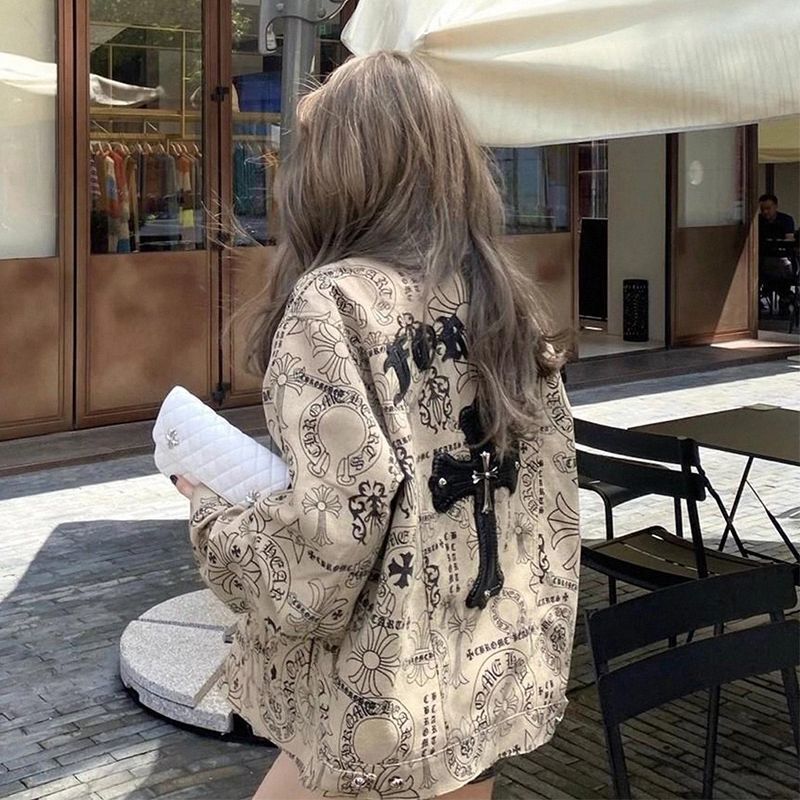 Cross Denim Coat Women's Spring and Autumn 2024 Long Sleeve Shirt Printed Embroidered Vest Jacket Top