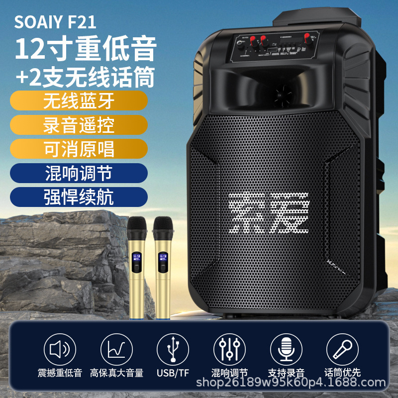 索愛f 21ブルートゥース音響移動レバー12インチ携帯型広場舞スピーカー家庭用無線マイク付きk歌|undefined