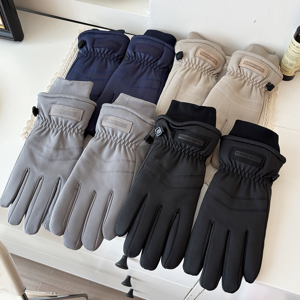 Gants de cyclisme pour couple, grands gants d'hiver résistants au froid, double couche en polaire épaisse, coupe-vent, écran tactile, doigts complets, pour l'extérieur_voghion.com