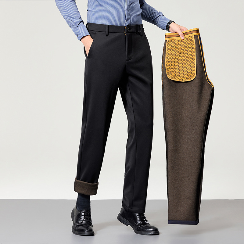 Wool Business Men's Casual Pants for Autumn and Winter, Mulberry Silk Fleece-Lined Pants, High-Elastic Straight-Leg High-Waisted Dress Pants in Stock Wool Business Men's Casual Pants for Autumn and Winter, Mulberry Silk Fleece-Lined Pants, High-Elastic Straight-Leg High-Waisted Dress Pants in Stock
