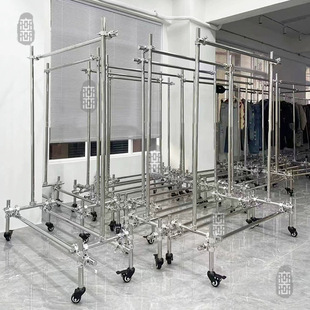 Clothing store display stand stainless steel wheel hanger industrial style scaffold buyer store display floor stand women's clothing