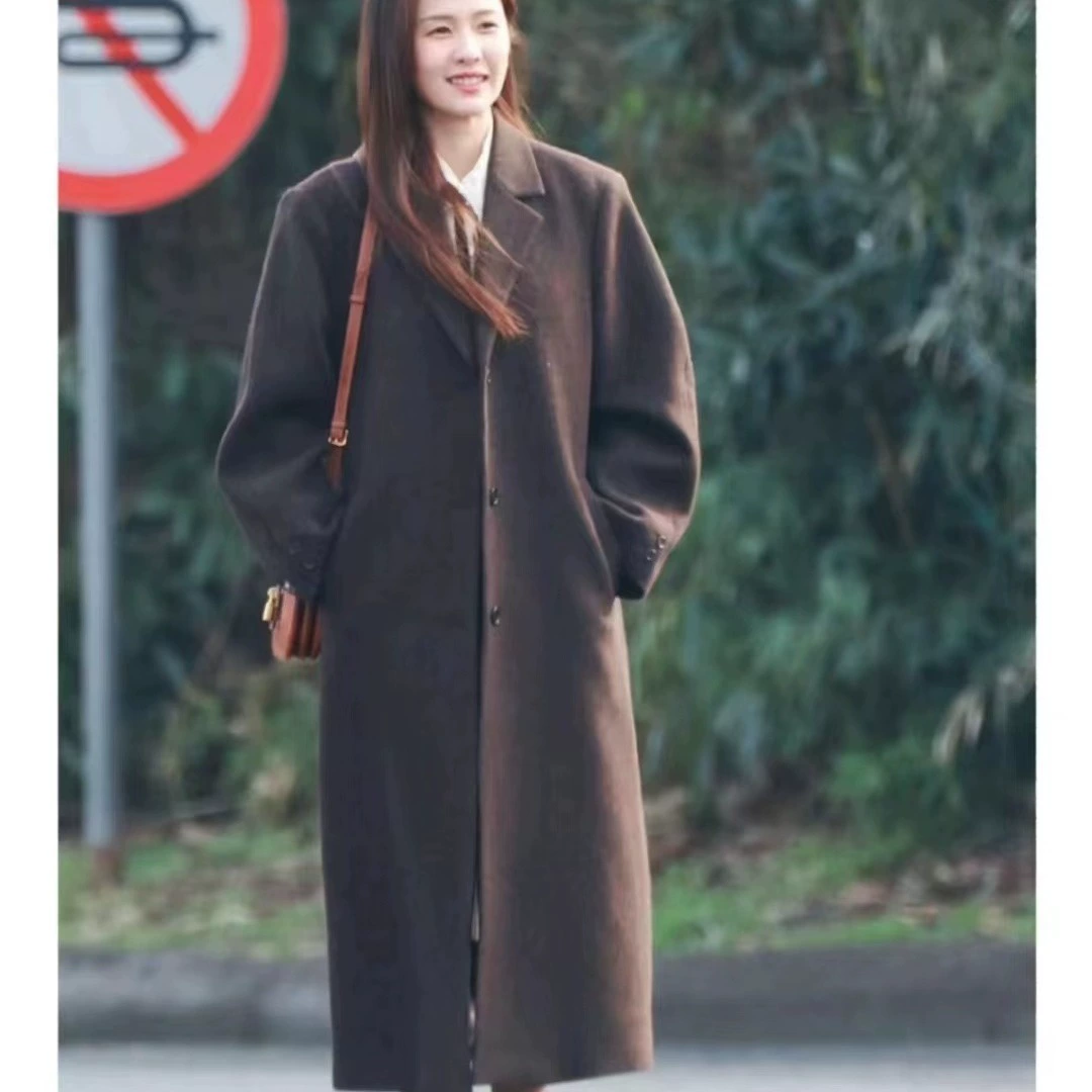 Пальто женское однобортное прямое двустороннее из кашемира и шерсти, осень-зима 2025, в стиле Далянь