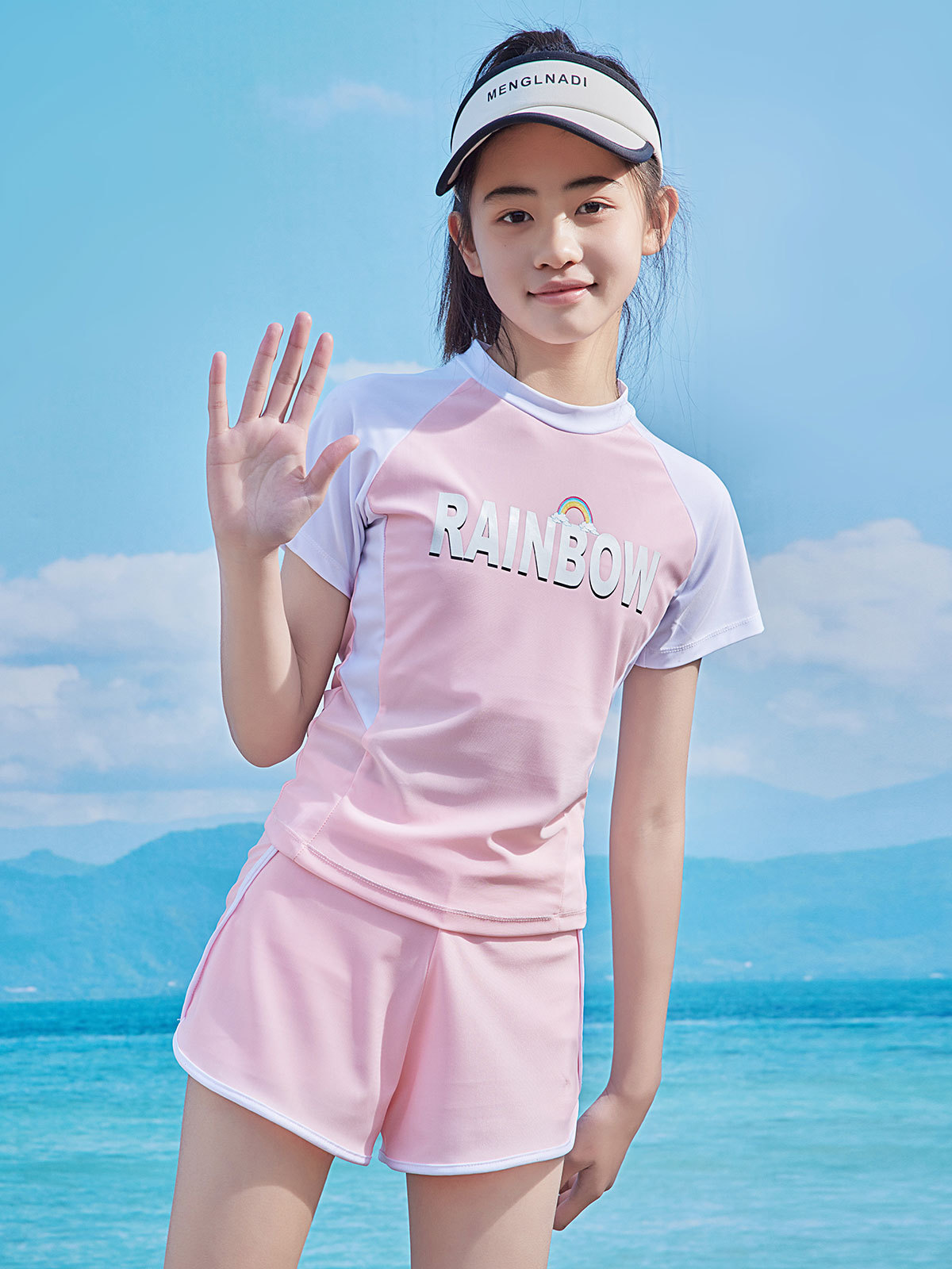 Nadar de niños niñas 2024 nuevo verano de manga corta color de contraste de niños grandes y medianos tipo falda de baño de niñas de primavera termal