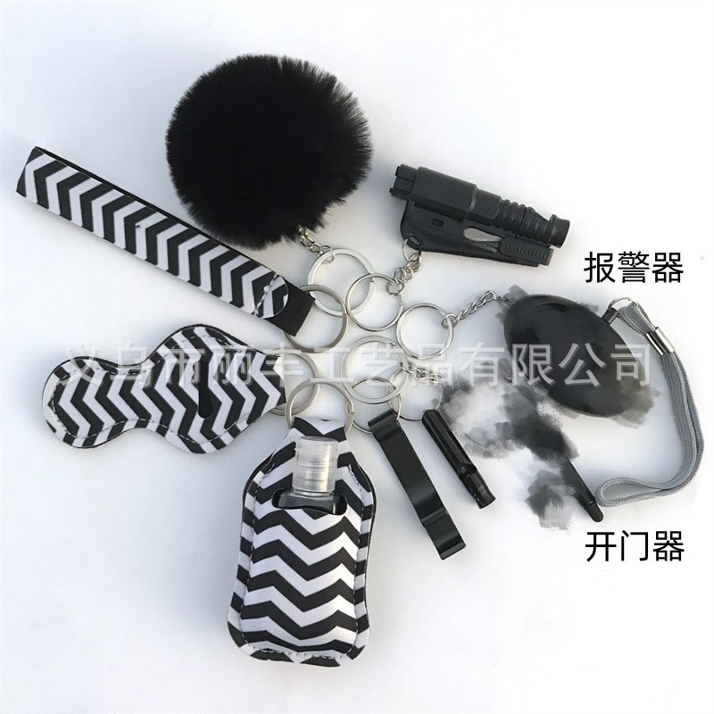 Llavero de muñeca de espejo cruzado Juego de 10 piezas Bolsa de desinfectante de manos para mujer Llavero de alarma de aluminio