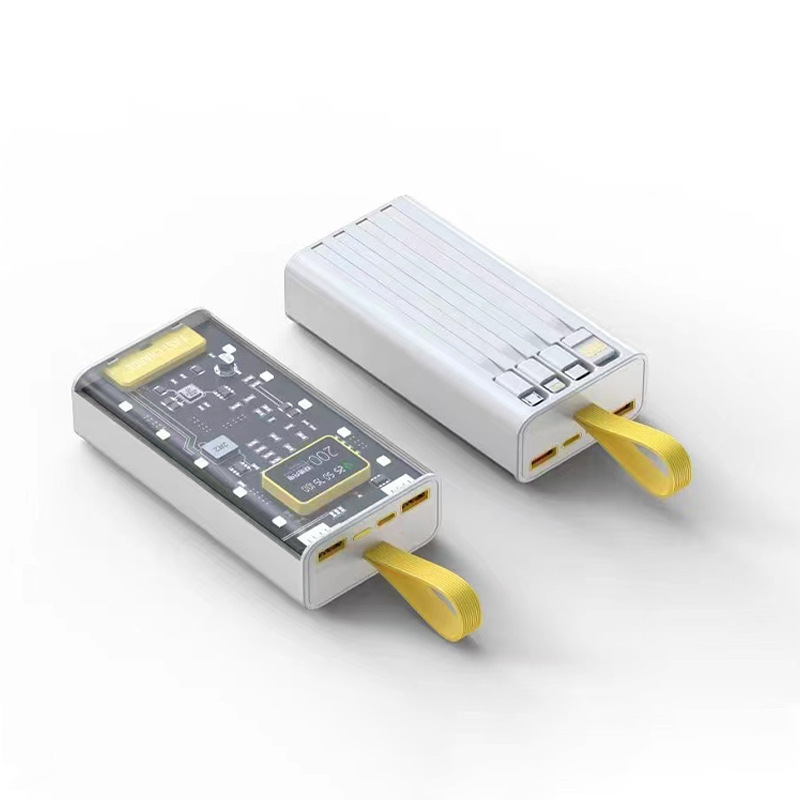Nuevo paquete de carga rápida móvil de gran capacidad con cable de diseño transparente 66w fuente de alimentación al aire libre de carga rápida de gran capacidad