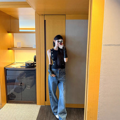 早安樊樊「s1p私服V腰牛仔裤」 含棉土耳其牛仔料长裤宽松直筒裤