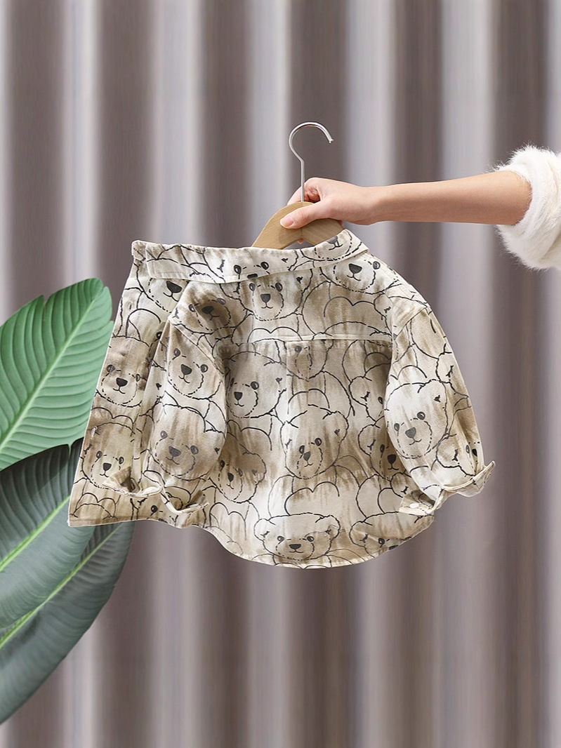7635 Camisa de teñido anudado de oso para niños Camisa de primavera y otoño para niños guapos 2025 nueva ropa de primavera ropa de moda primavera