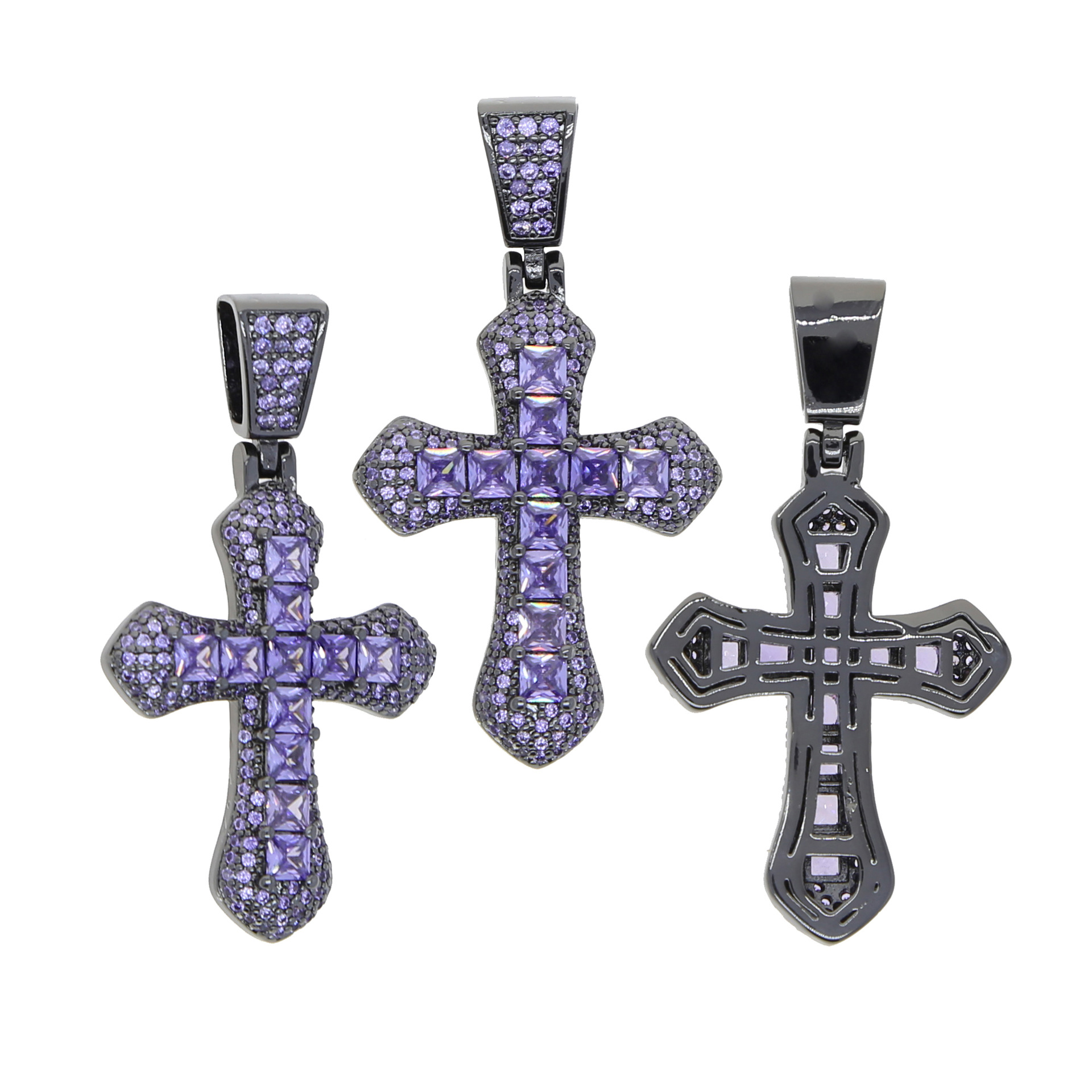 Cross Pattern Hip-hop Punk Cross Copper Inlay Zircon Men's Pendant Necklace