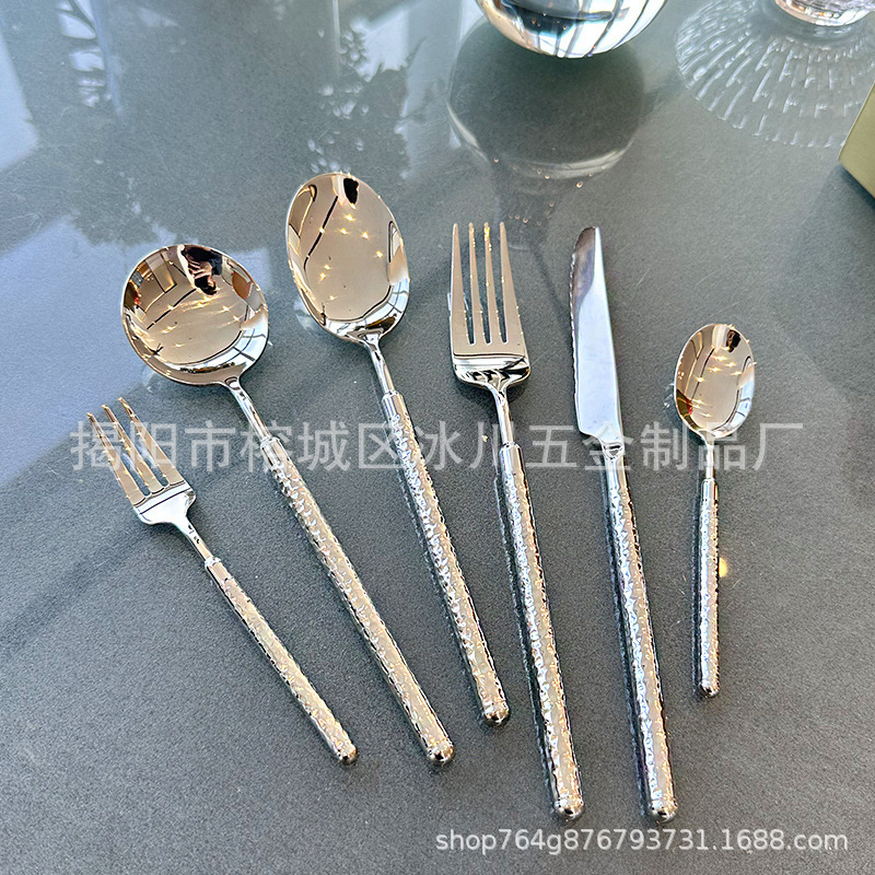 French Stainless Steel Light Luxury Western Food Tableware suit Household High-class Restaurant Knife and Fork Spoon Soup Spoon Dessert Spoon Wholesale