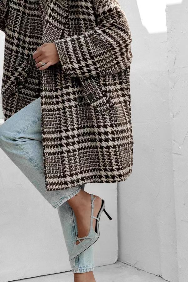 Women's Autumn Winter Woolen Plaid Coat Thickened Warm Overcoat_voghion.com