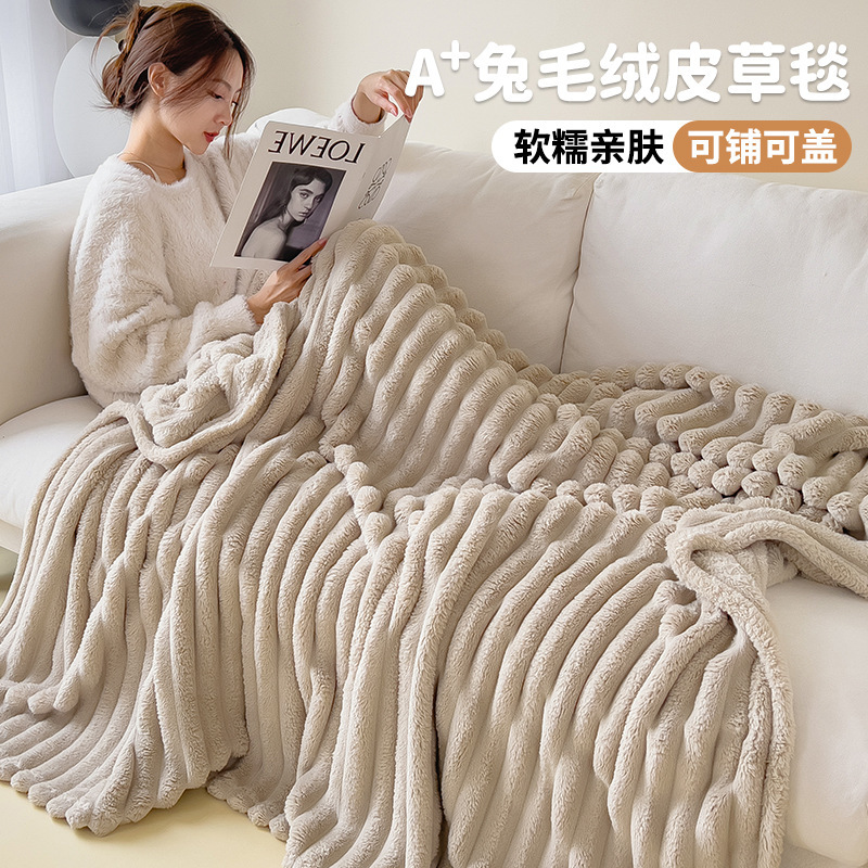 Mantras de peluche de conejo siesta de oficina sofá de peluche de coral cubierta de aire acondicionado engrosado cama pequeña edredón para niños