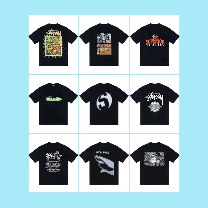 Cross-Border High-Quality Stussy & Hook Collaboration Letter Logo Print Round Neck Short-Sleeve T-Shirt, Unisex Cross-Border High-Quality Stussy & Hook Collaboration Letter Logo Print Round Neck Short-Sleeve T-Shirt, Unisex