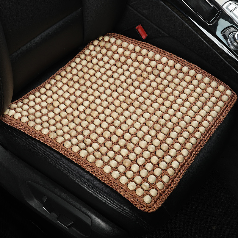 Camphor Wood Small Square Cushion, Summer Wooden Bead Handmade Bead String Breathable Car Seat Cushion for Driver and Passenger, Suitable for All Seasons