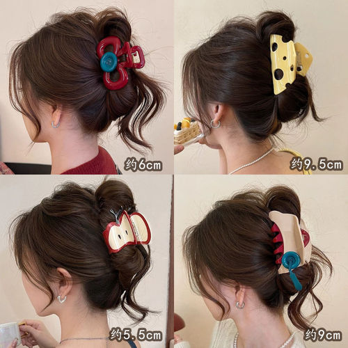 Ankorah Red Button Hair Clip for Women 2025 New Style Updo Shark Clip High-end Hairpin for Rear Head Hair Accessories