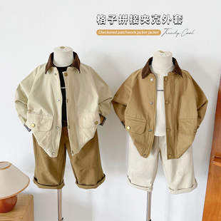 Nausicaa of the Valley of the Wind 2025 Autumn New Children's Clothing Children's Japanese and Korean Plaid Patchwork Jacket Boys' Easiest for Match British Style Jacket