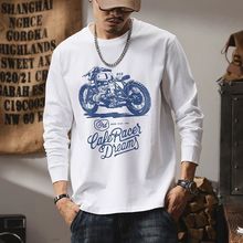 印花款长袖圆领男士美式t恤男2025春秋季打底衫薄款卫衣