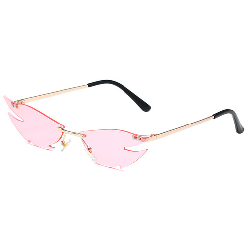 Personalized rimless cat-eye sunglasses for women, trendy European and American street style punk sunglasses, cross-border fashion glasses, wholesale