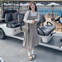 洋气打底衫两件套女2025年秋季新款高级感背带连衣裙气质穿搭套装