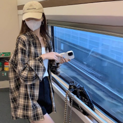 チェック柄シャツジャケット女性用春と秋2025新作夏薄手デザインニッチ長袖トップス日焼け止めシャツ