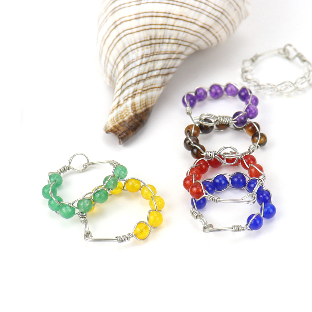 Fashion Solid Color Agate Beaded Rings 1 Piece