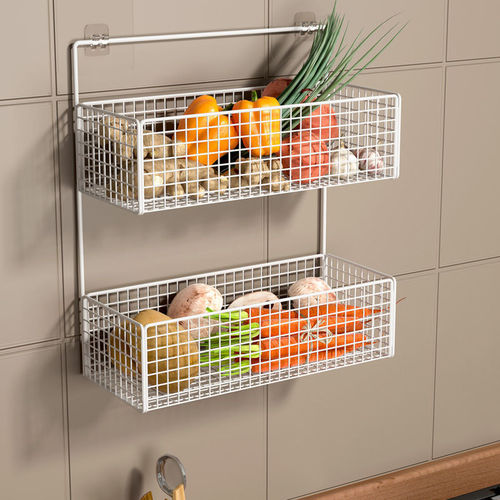 Kitchen hanging basket onion ginger garlic storage rack wall hanging storage seasoning ginger garlic various wall drain vegetable basket no punching