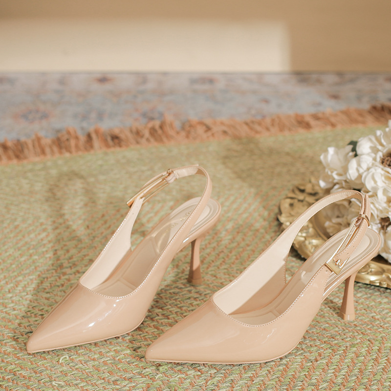 2026 New Model Nude Color Sexy Open-Back Patent Leather Versatile Stiletto Pointed-Toe Large Size High Heels 2026 New Model Nude Color Sexy Open-Back Patent Leather Versatile Stiletto Pointed-Toe Large Size High Heels