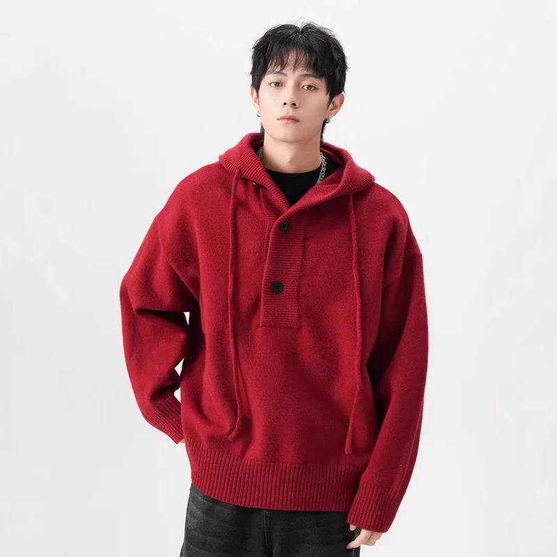 Red black sweater with hood, increased thickness, (Physicals)