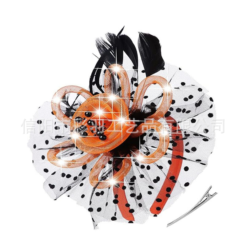 Popular Amazon feather luminous headpiece bridal headpiece mesh small top hat horse racing hair accessory hair clip hair hoop