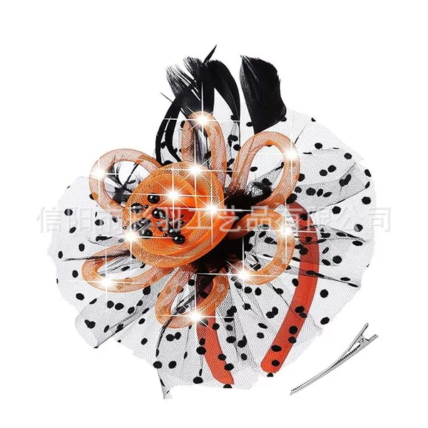 Popular Amazon feather luminous headpiece bridal headpiece mesh small top hat horse racing hair accessory hair clip hair hoop