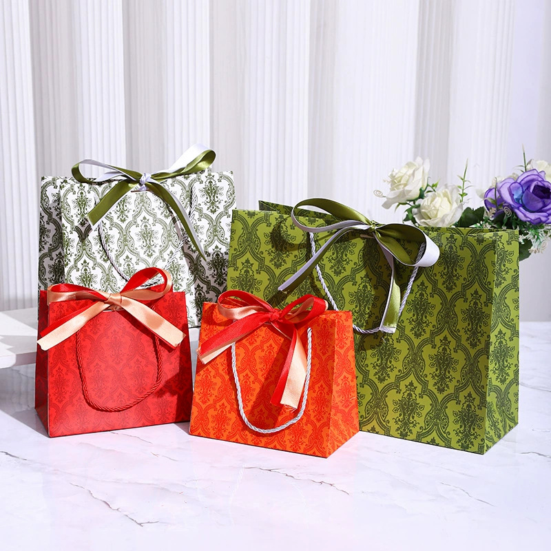 服装手提袋繁花礼品袋花色纸袋跨境包装袋配丝带节日送礼礼物袋