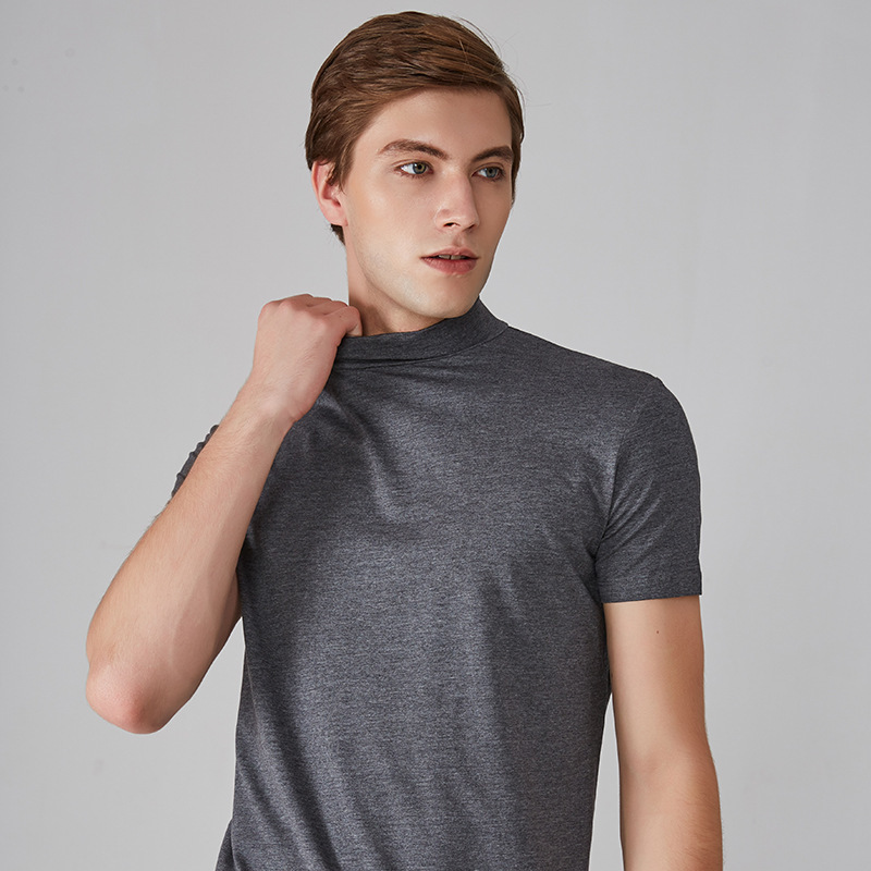 Wholesale Foreign Trade Men's Short-Sleeve Turtleneck T-Shirts for Teenagers, Solid Color Half-Turtleneck Casual Base Layer Shirts