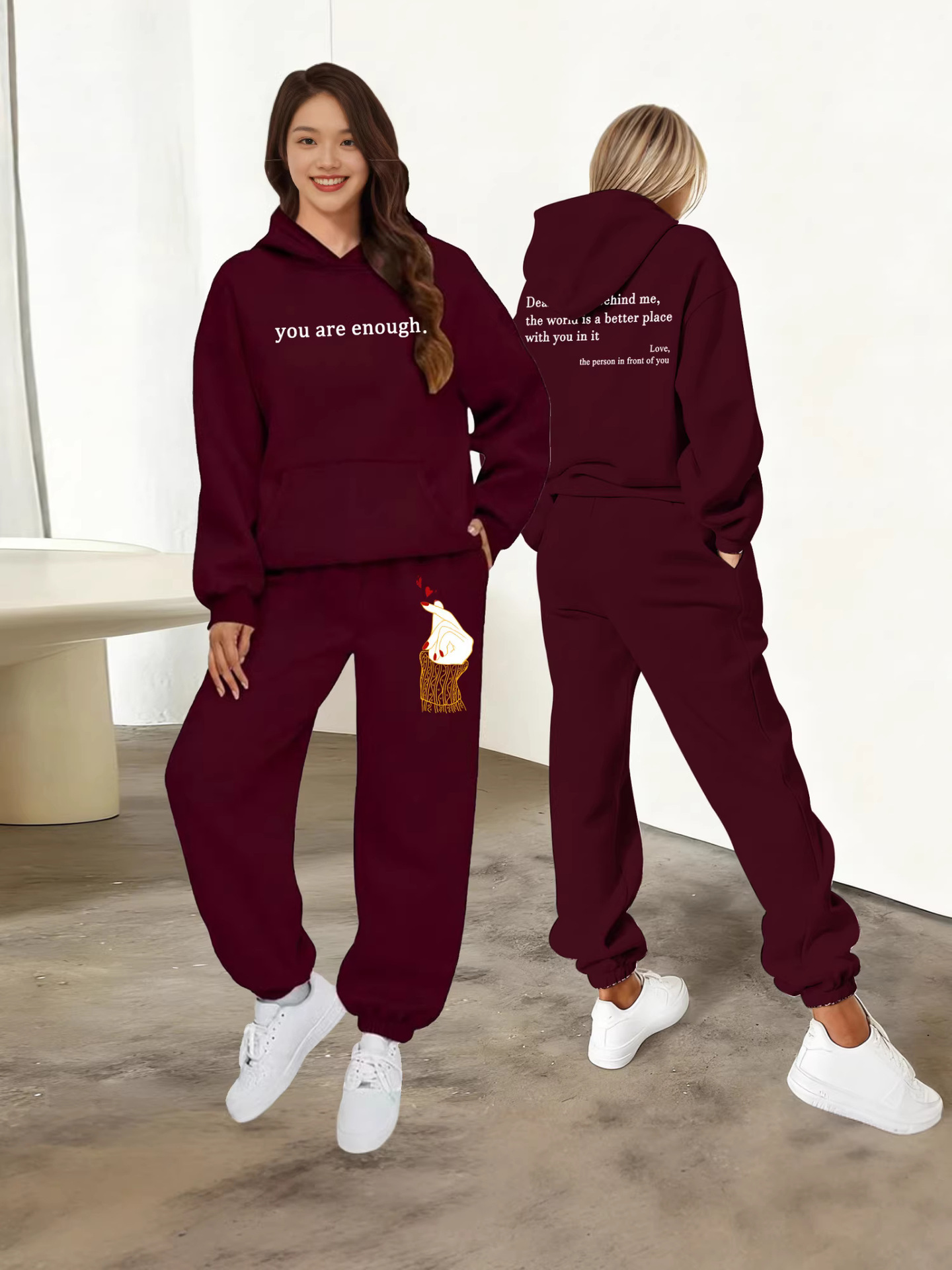 European And American Style Sporty Casual Hooded Sweatshirt Set for Women Long Sleeved Quarter Length Fashion New 2026_ecoleips.com