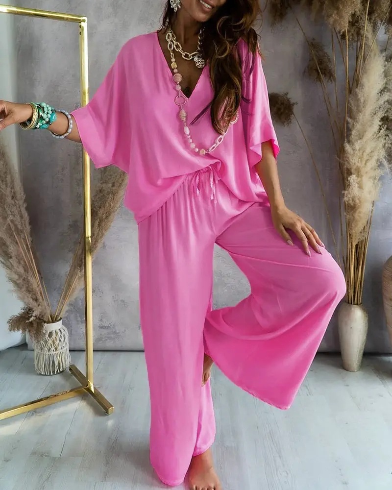 231g Weight Half Sleeve Sleeve Length Polyester Fabric Type Daily Street Women's Casual Printing Polyester Printing Pant Co-ord Set Pants Sets