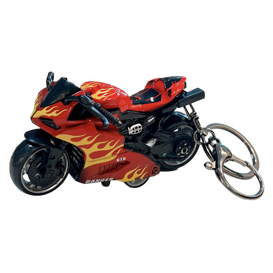 Flame Motorcycle Toy Keychain Boy Alloy Locomotive Model Pendant Back Force Inertia Car Key Chain