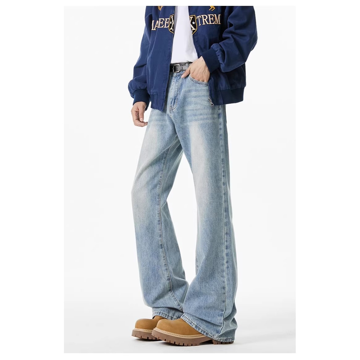 Lavados estadounidenses para hacer viejos jeans azul pálido para mujeres y hombres verano nuevo relajado rectos ociosos pantalones largos